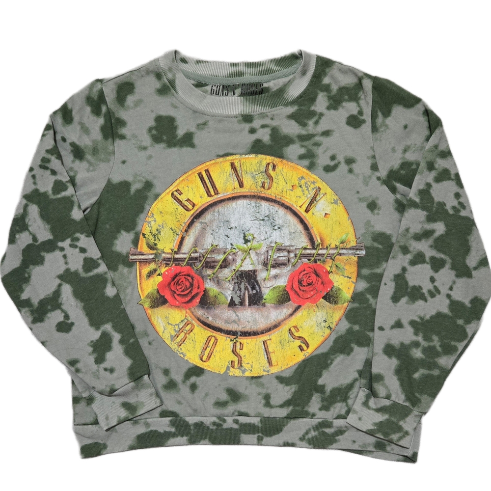 Guns N Roses Graphic Green Tie-Dye Cropped Sweatshirt Size Medium